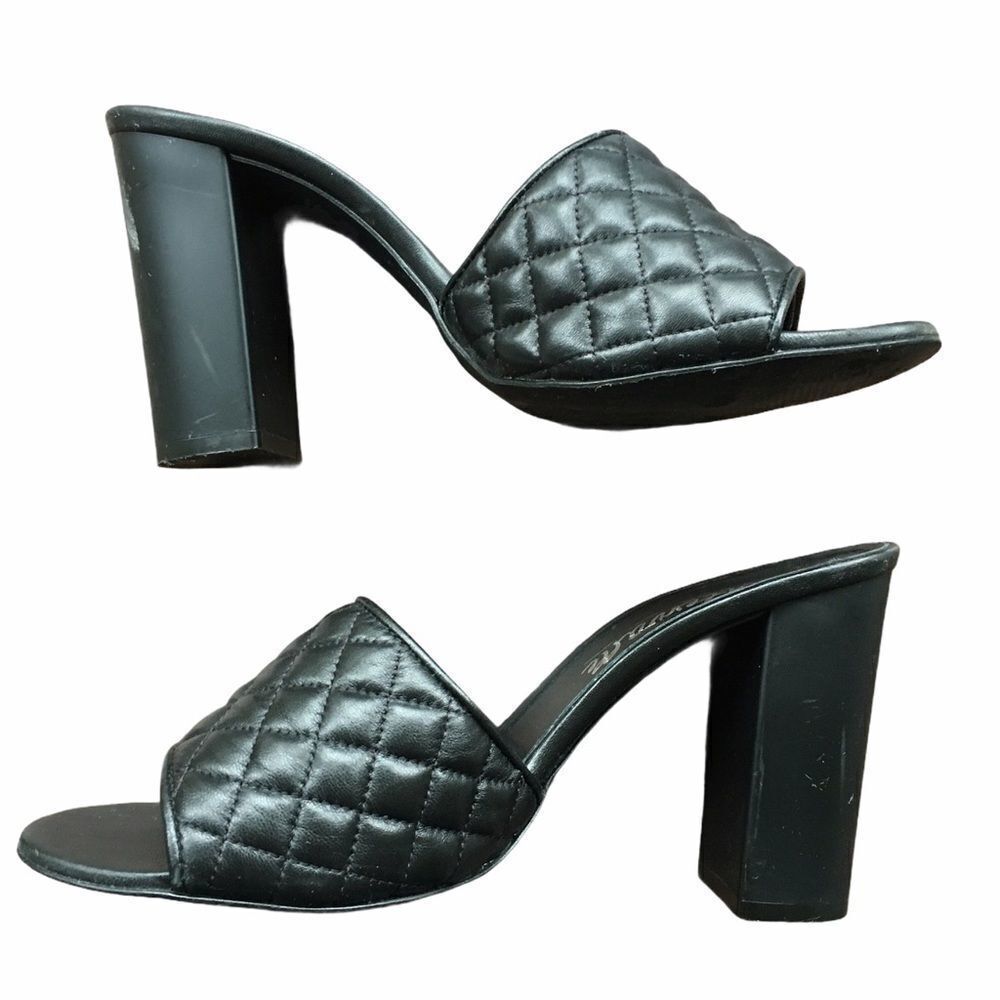 L’INTERVALLE Italy Leather High Heel Mule Sandals Shoes Black 39